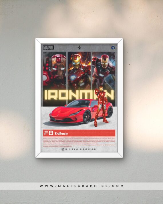 Ironman x F8 Tributo Wall Art - Superheroes x Cars Decor in A4 & A3