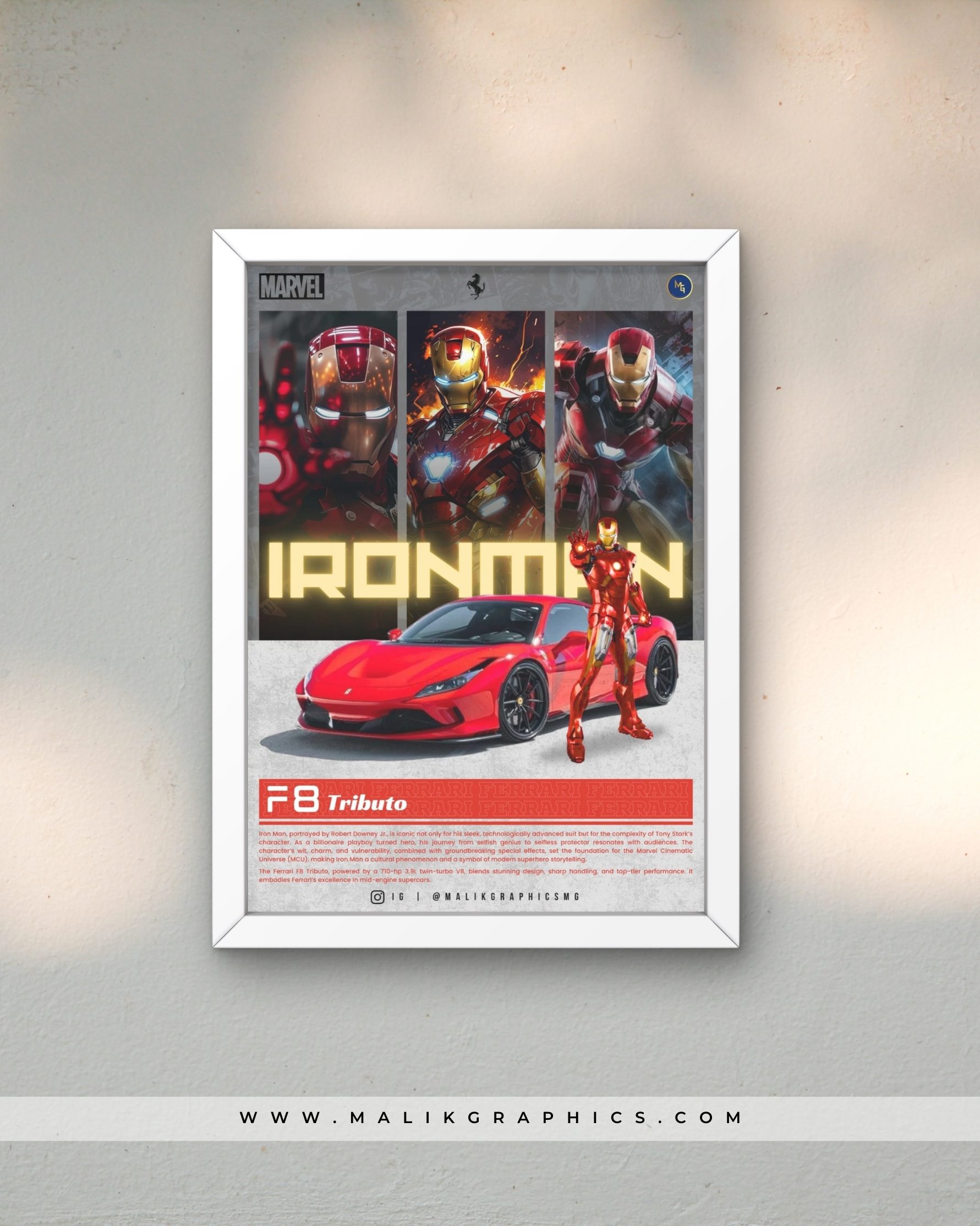 Ironman x F8 Tributo Wall Art - Superheroes x Cars Decor in A4 & A3