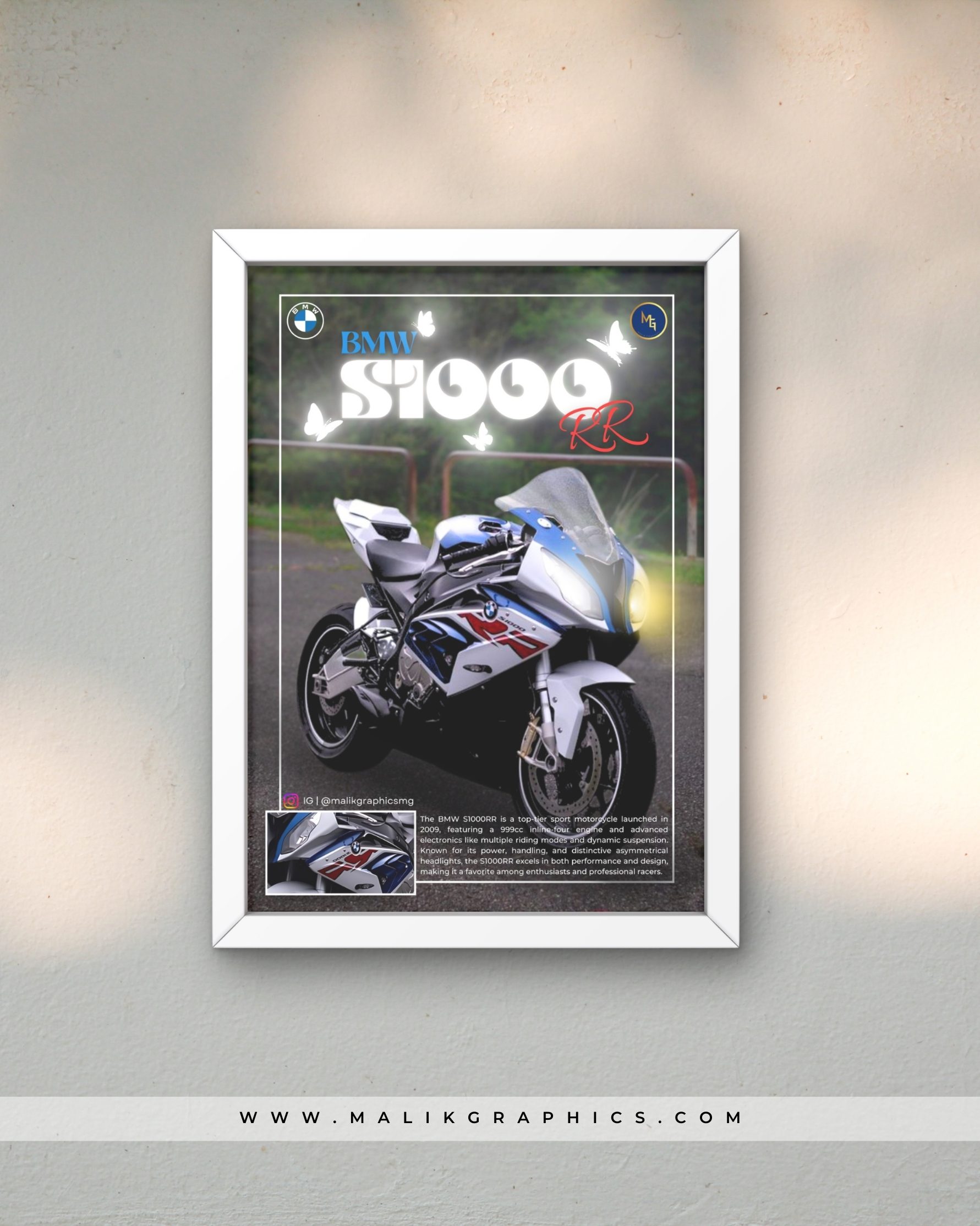 BMW S1000 white wall art