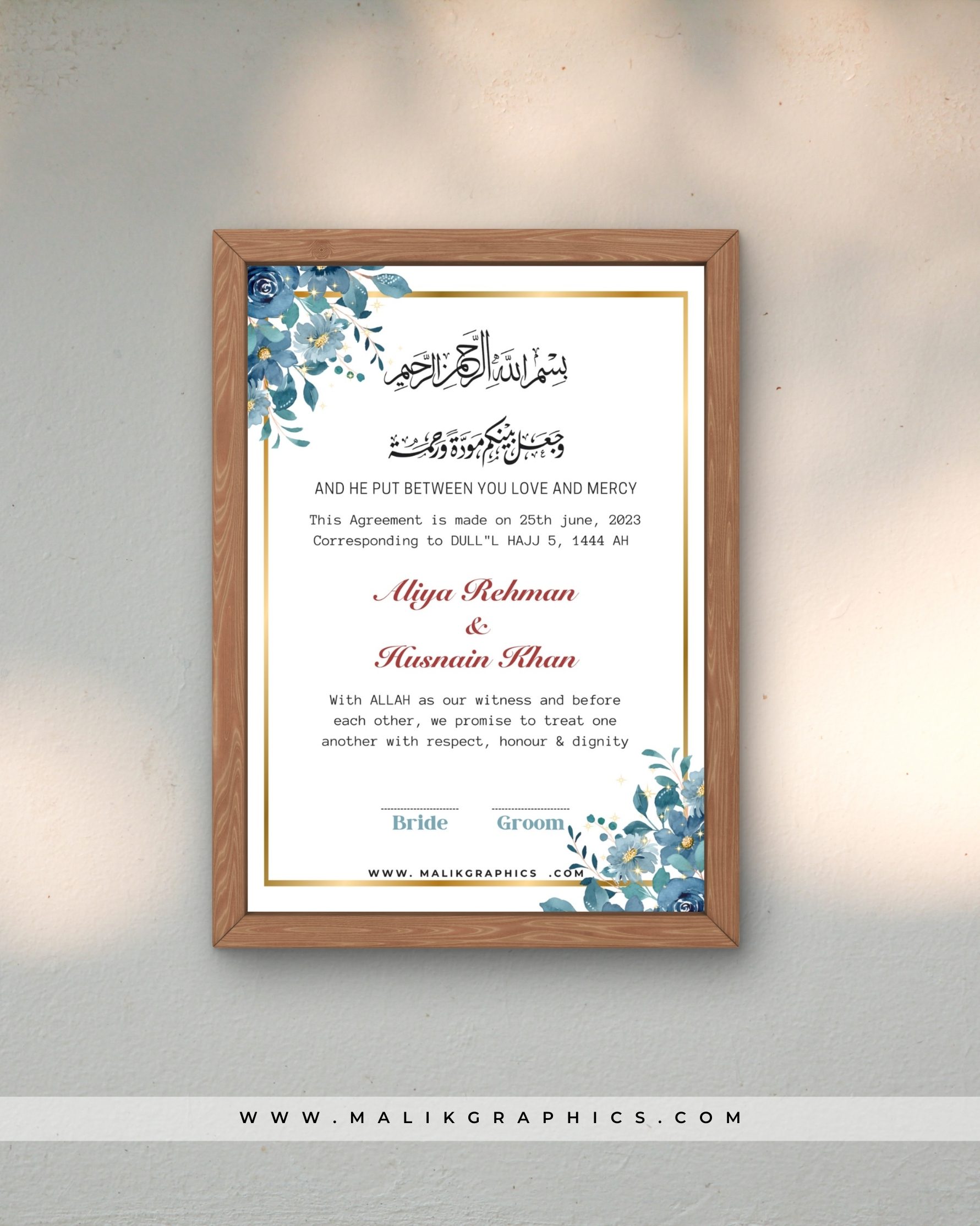 Personalized Nikkah Nama Agreement Frame Wedding Gift - Image 2