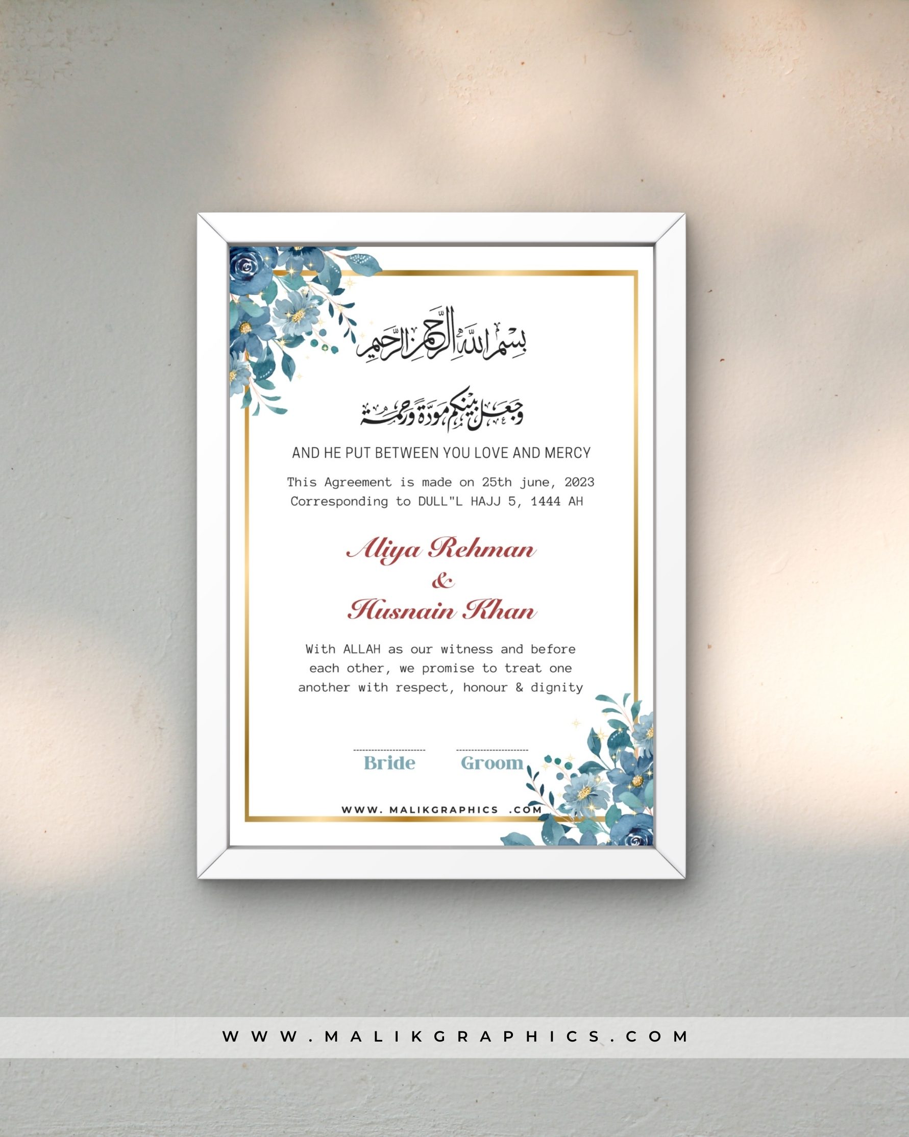 Personalized Nikkah Nama Agreement Frame Wedding Gift - Image 3