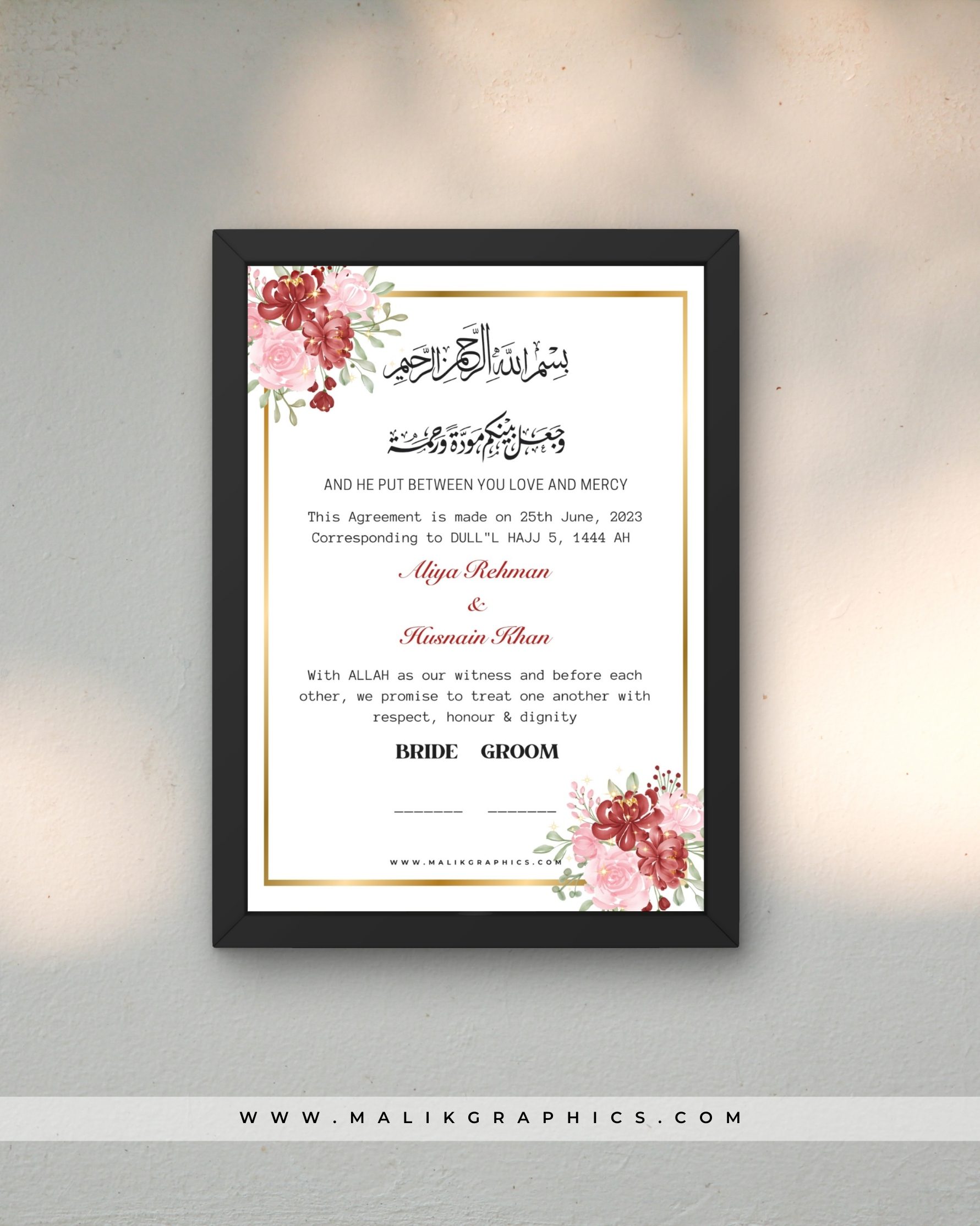 Red & Gold - Sacred Nikkah Agreement Personalized Frame