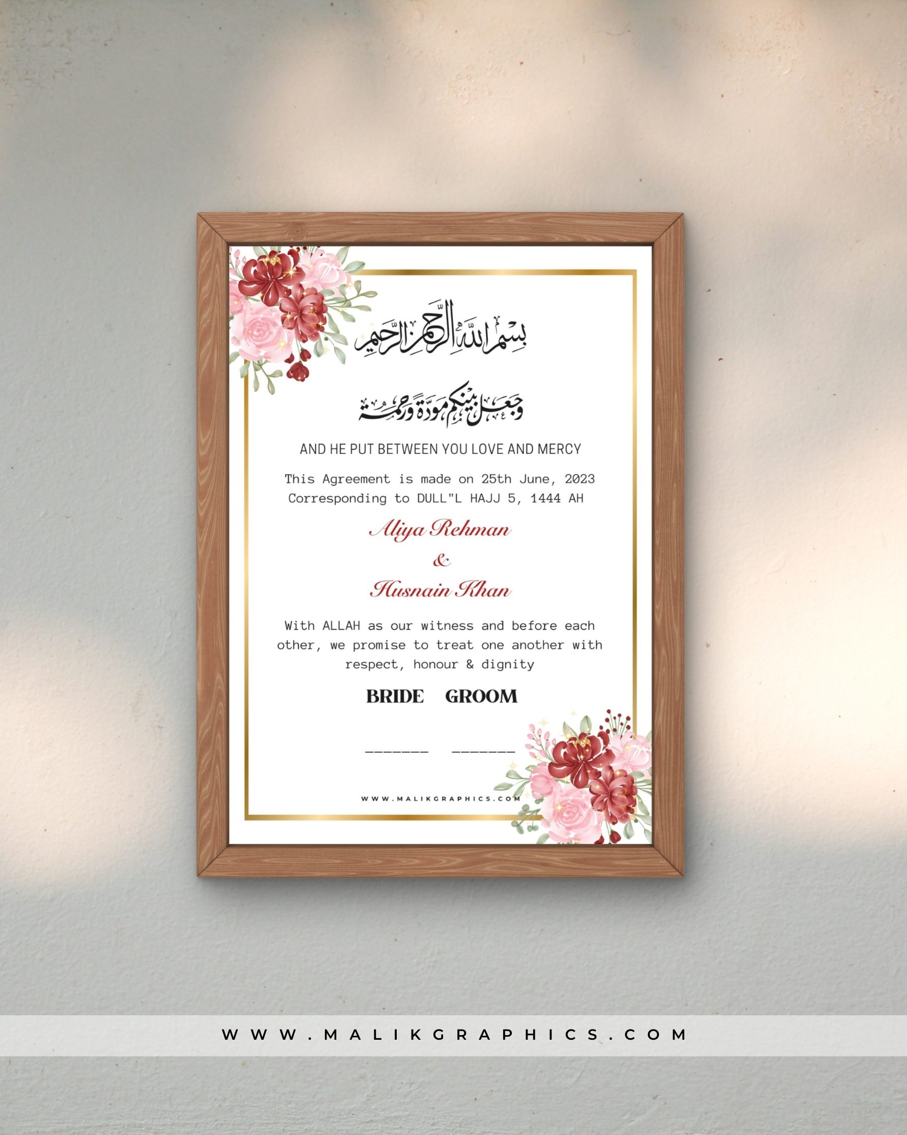 Red & Gold - Sacred Nikkah Agreement Personalized Frame - Image 2