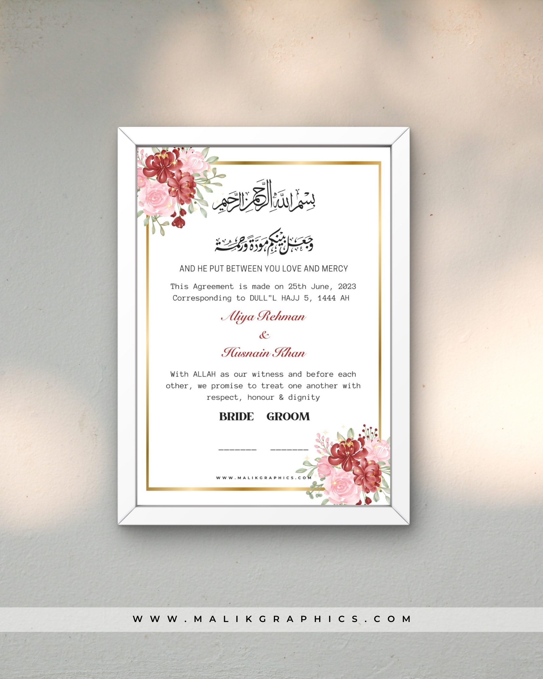 Red & Gold - Sacred Nikkah Agreement Personalized Frame - Image 3